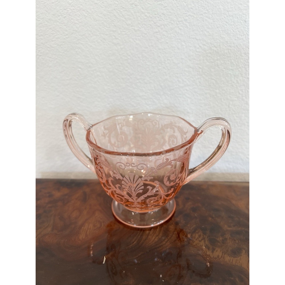 Vintage Fostoria Versailles Pink Etched Open Sugar Bowl Double Handle
